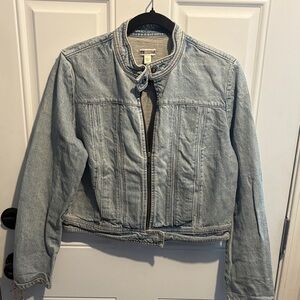 Light Blue Vintage Denim Jean Jacket with Snap Collar